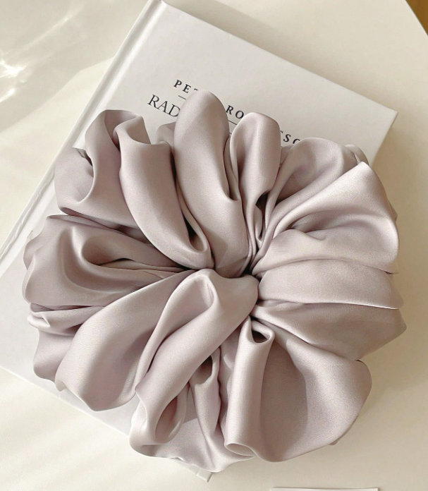 Grey Jumbo Satin Scrunchie