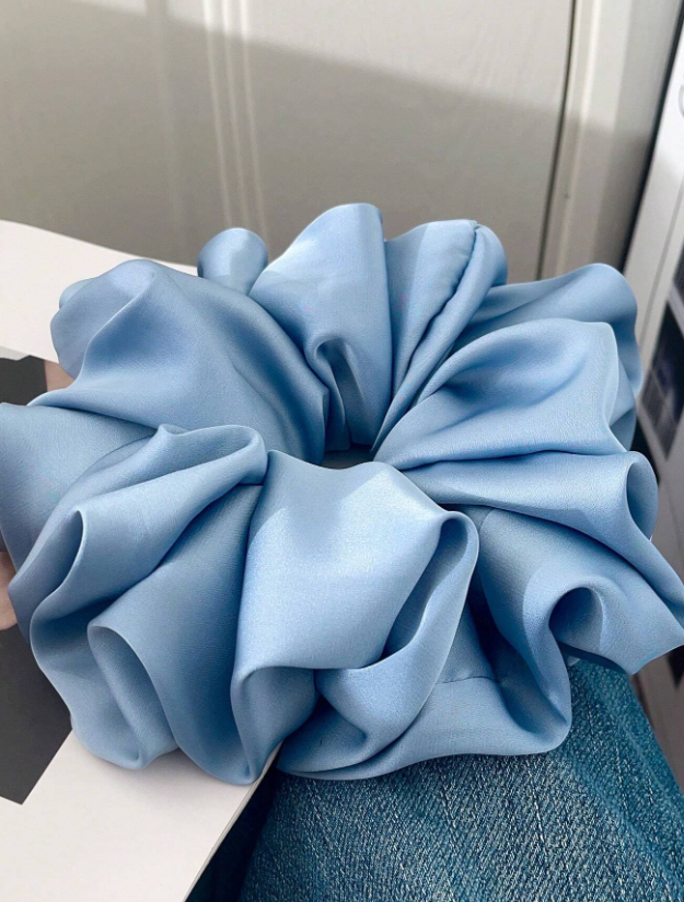 Blue Jumbo Satin Scrunchie