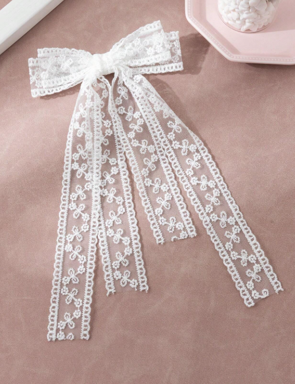 White Long Tail Lace Bow