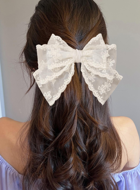 White Double Loop Lace Bow