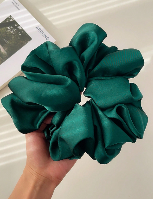 Green Jumbo Satin Scrunchies
