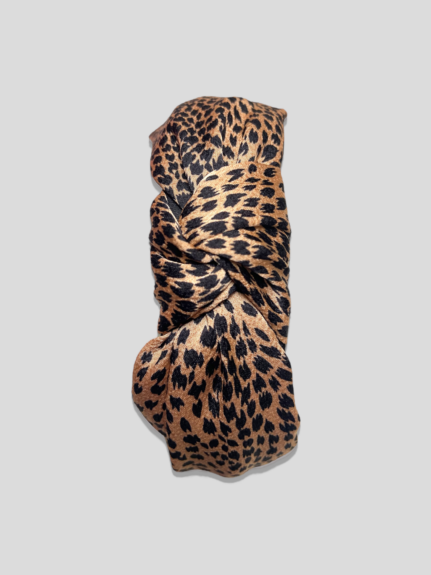 Leopard print satin tie front headband